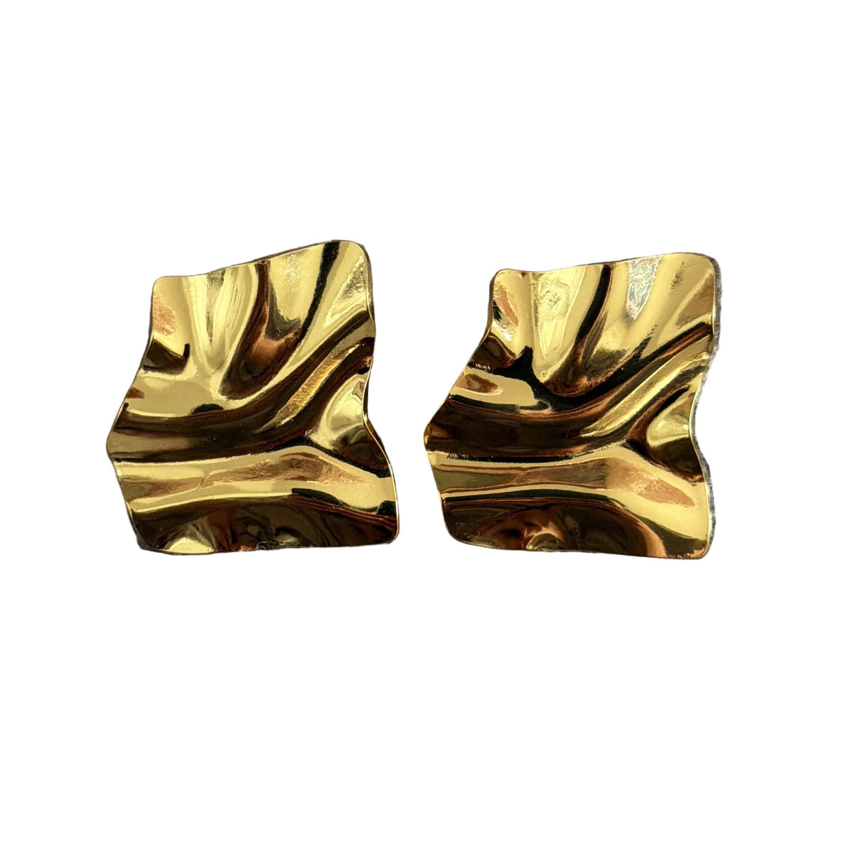 Gold Crinkled Geometric Square Stud Earrings