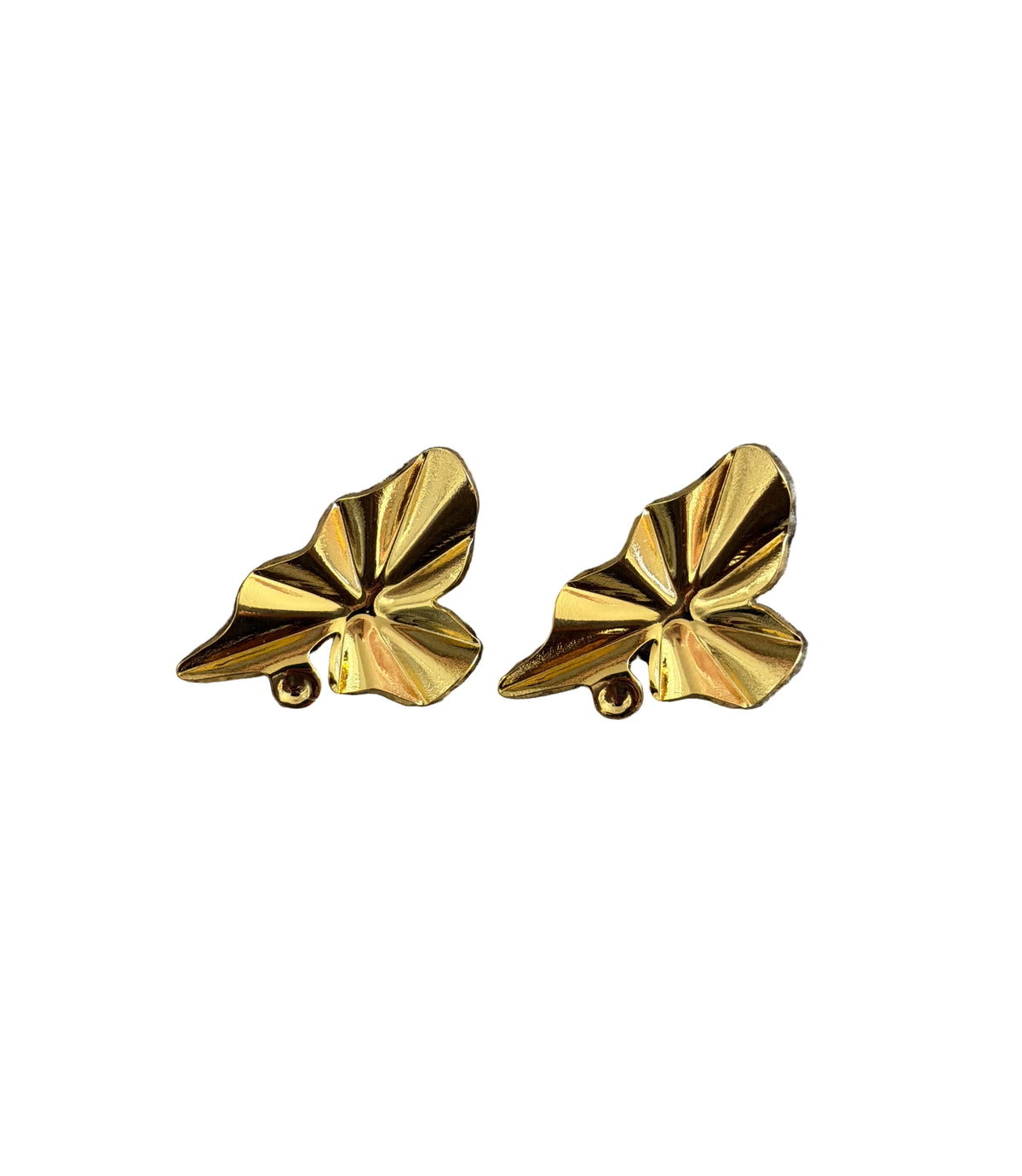 Gold Crinkled Leaf Stud Earrings