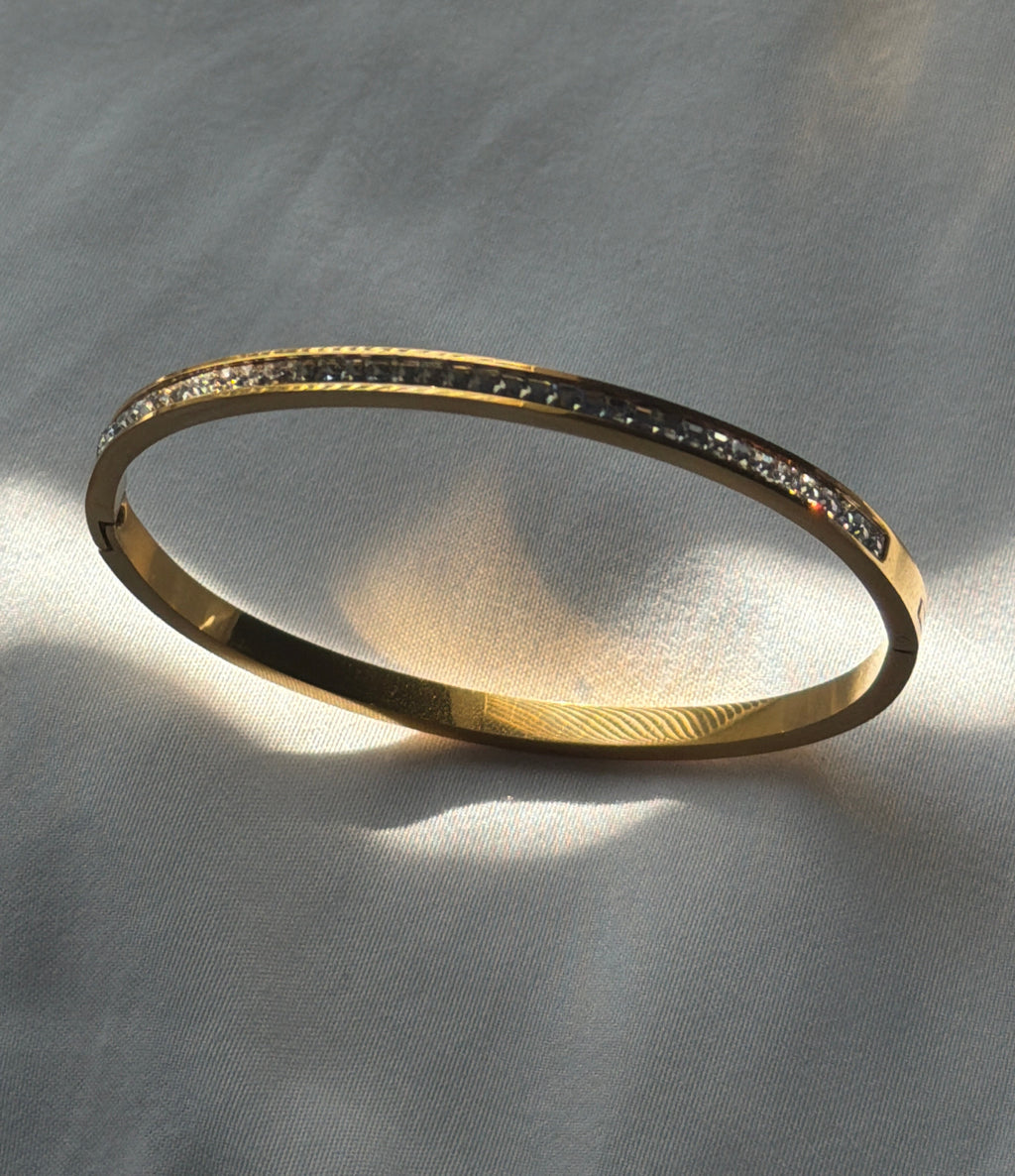 Single Row Crystal Gold Bangle
