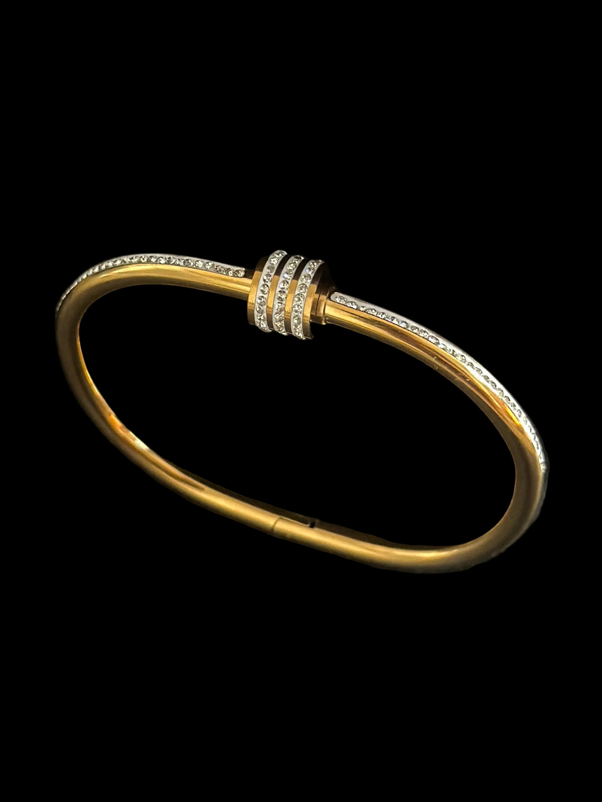 Gold Cylinder Stone Charm Bangle