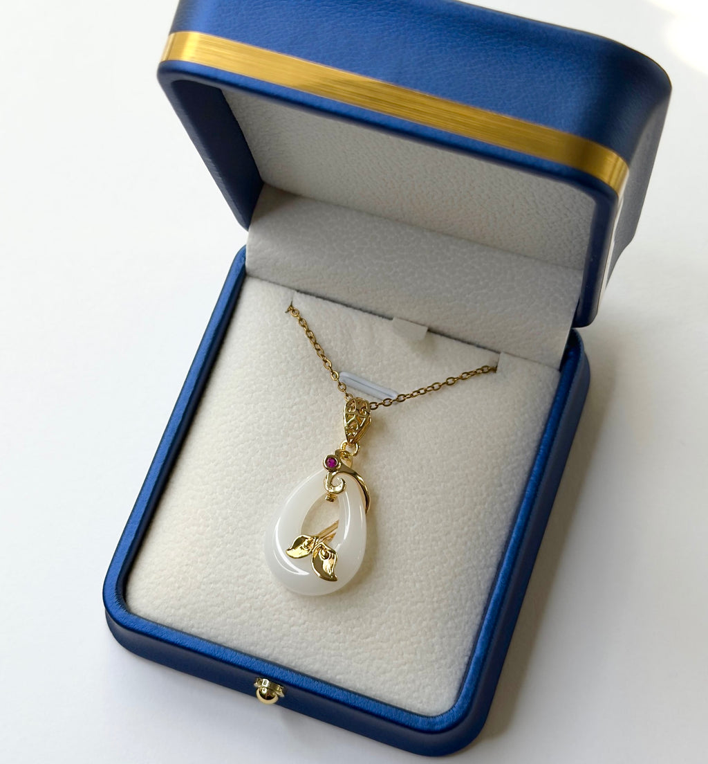 Lotus Flower Jade Pendant Necklace