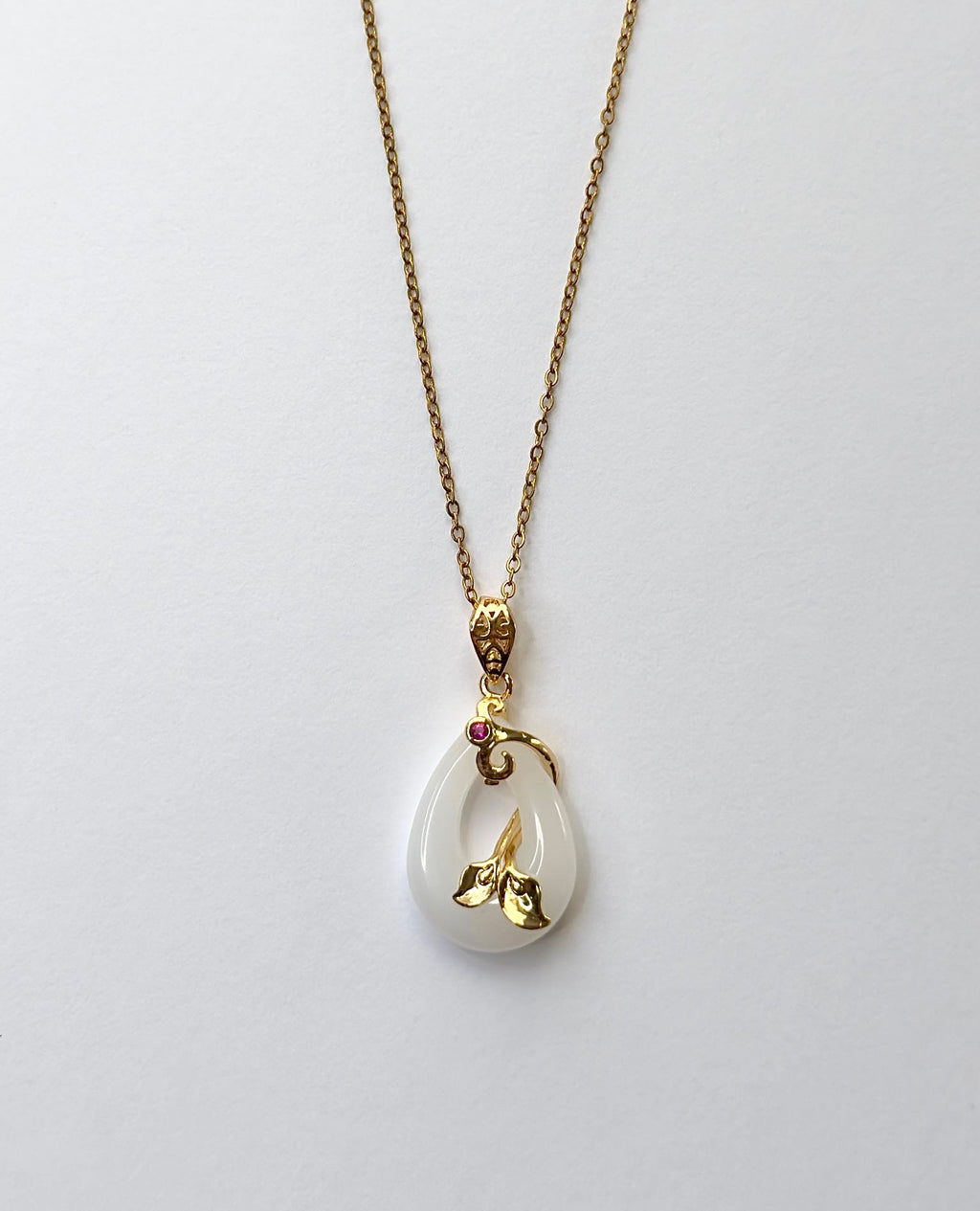 Lotus Flower Jade Pendant Necklace