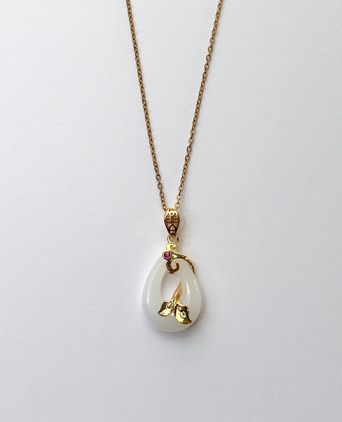 Lotus Flower Jade Pendant Necklace
