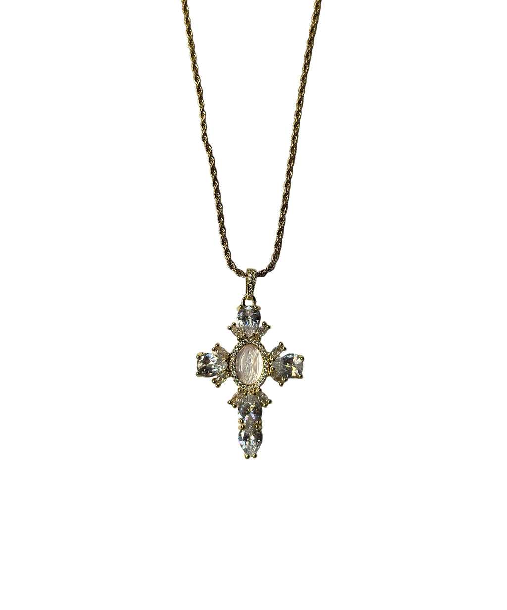 Virgin Mary Cross Crystal Pendant Necklace