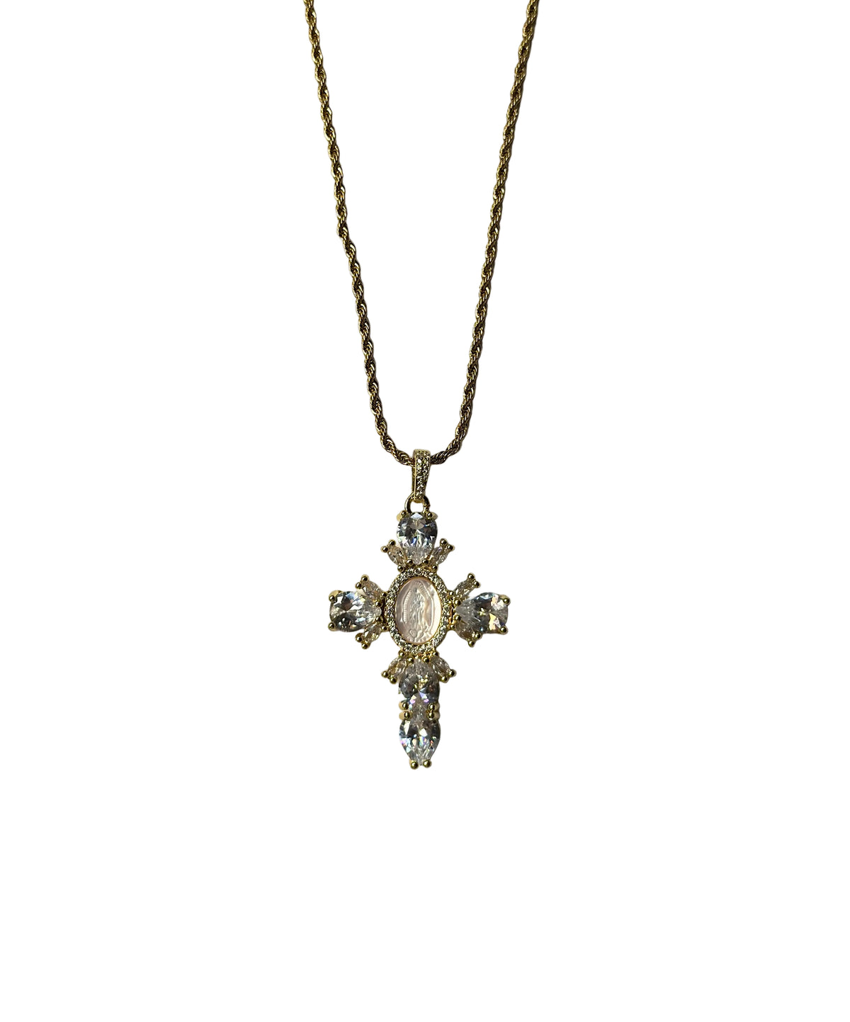 Virgin Mary Cross Crystal Pendant Necklace