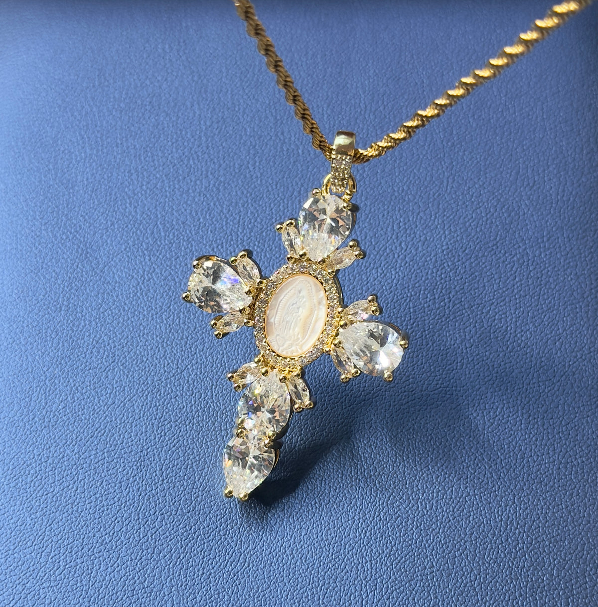 Virgin Mary Cross Crystal Pendant Necklace