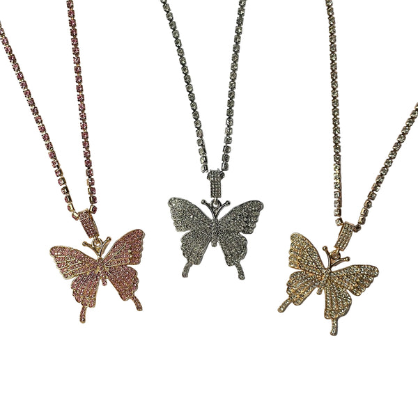 Crystal Butterfly Pendant Necklace